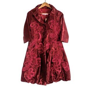 Sassy Thai Burgundy Red Embroidered Long Jacket NWT